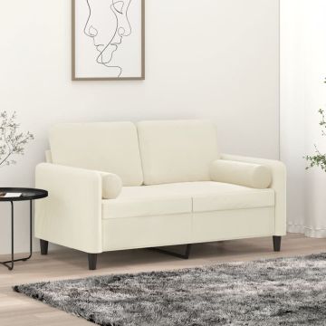 vidaXL Dvivietė sofa su pagalvėlėmis, kreminės spalvos, 120cm, aksomas