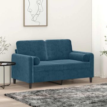 vidaXL Dvivietė sofa su pagalvėlėmis, mėlynos spalvos, 120cm, aksomas