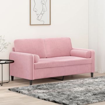 vidaXL Dvivietė sofa su pagalvėlėmis, rožinės spalvos, 140cm, aksomas