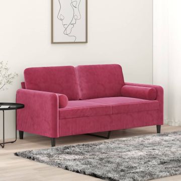 vidaXL Dvivietė sofa su pagalvėlėmis, raudonojo vyno, 140cm, aksomas