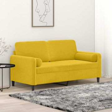 vidaXL Dvivietė sofa su pagalvėlėmis, geltonos spalvos, 140cm, aksomas