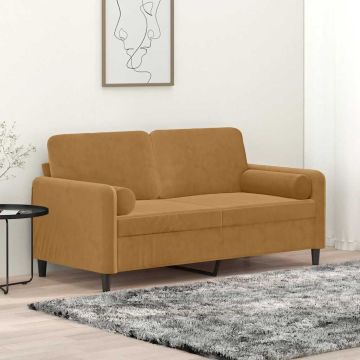 vidaXL Dvivietė sofa su pagalvėlėmis, rudos spalvos, 140cm, aksomas