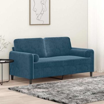 vidaXL Dvivietė sofa su pagalvėlėmis, mėlynos spalvos, 140cm, aksomas