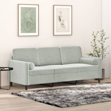 vidaXL Trivietė sofa su pagalvėlėmis, šviesiai pilka, 180cm, aksomas