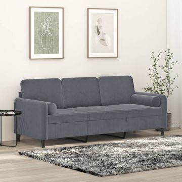 vidaXL Trivietė sofa su pagalvėlėmis, tamsiai pilka, 180cm, aksomas