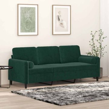 vidaXL Trivietė sofa su pagalvėlėmis, tamsiai žalia, 180cm, aksomas