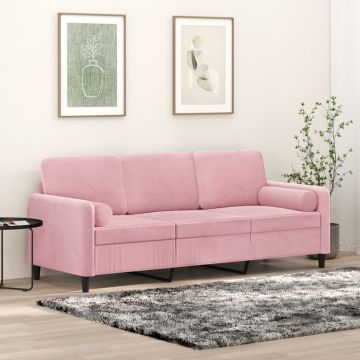 vidaXL Trivietė sofa su pagalvėlėmis, rožinės spalvos, 180cm, aksomas