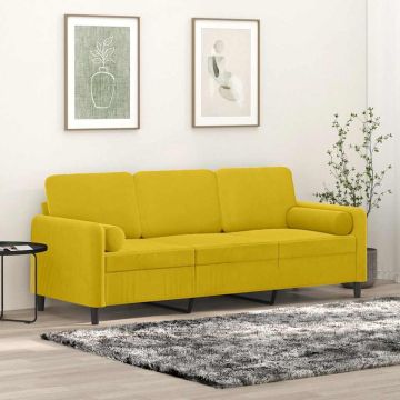 vidaXL Trivietė sofa su pagalvėlėmis, geltonos spalvos, 180cm, aksomas