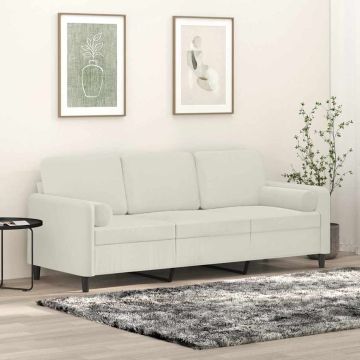 vidaXL Trivietė sofa su pagalvėlėmis, kreminės spalvos, 180cm, aksomas