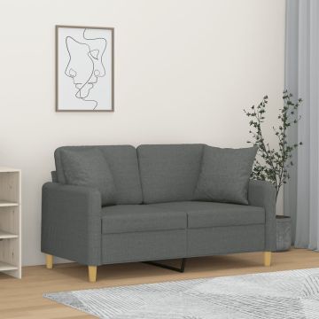 vidaXL Dvivietė sofa su pagalvėlėmis, tamsiai pilka, 120cm, audinys