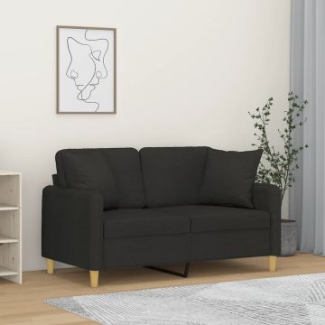 vidaXL Dvivietė sofa su pagalvėlėmis, juodos spalvos, 120cm, audinys