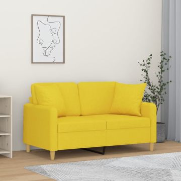vidaXL Dvivietė sofa su pagalvėlėmis, šviesiai geltona, 120cm, audinys