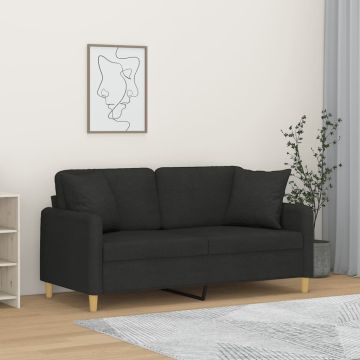 vidaXL Dvivietė sofa su pagalvėlėmis, juodos spalvos, 140cm, audinys