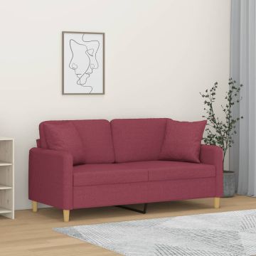 vidaXL Dvivietė sofa su pagalvėlėmis, raudonojo vyno, 140cm, audinys