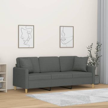 vidaXL Trivietė sofa su pagalvėlėmis, tamsiai pilka, 180cm, audinys