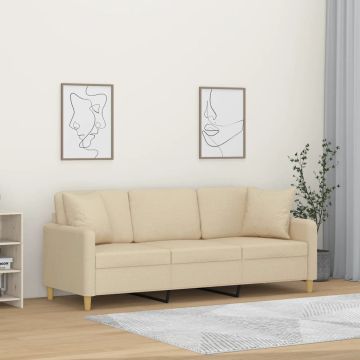 vidaXL Trivietė sofa su pagalvėlėmis, kreminės spalvos, 180cm, audinys