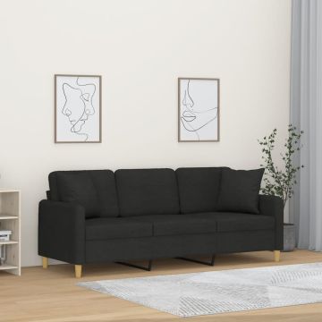 vidaXL Trivietė sofa su pagalvėlėmis, juodos spalvos, 180cm, audinys