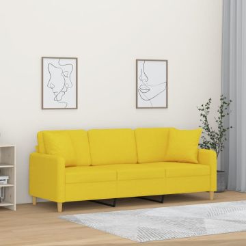 vidaXL Trivietė sofa su pagalvėlėmis, šviesiai geltona, 180cm, audinys
