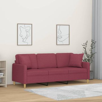 vidaXL Trivietė sofa su pagalvėlėmis, raudonojo vyno, 180cm, audinys