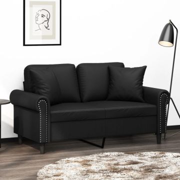 vidaXL Dvivietė sofa su pagalvėlėmis, juoda, 120cm, dirbtinė oda