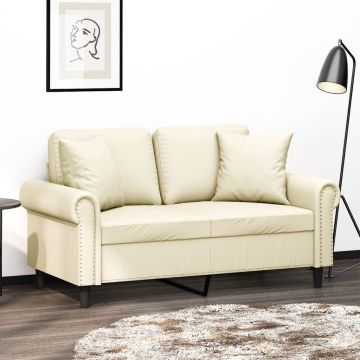 vidaXL Dvivietė sofa su pagalvėlėmis, kreminė, 120cm, dirbtinė oda