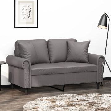 vidaXL Dvivietė sofa su pagalvėlėmis, pilka, 120cm, dirbtinė oda