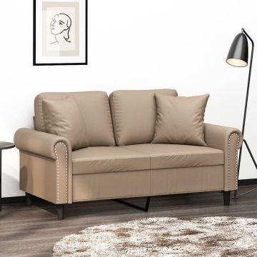 vidaXL Dvivietė sofa su pagalvėlėmis, kapučino, 120cm, dirbtinė oda
