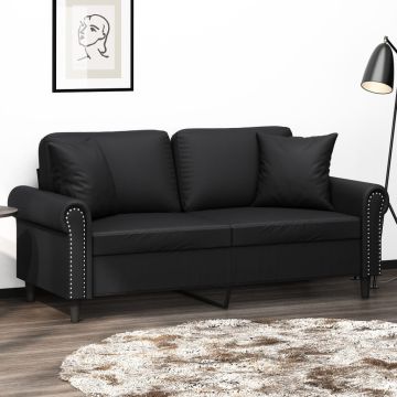 vidaXL Dvivietė sofa su pagalvėlėmis, juoda, 140cm, dirbtinė oda