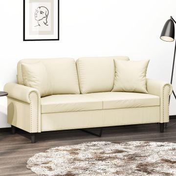 vidaXL Dvivietė sofa su pagalvėlėmis, kreminė, 140cm, dirbtinė oda