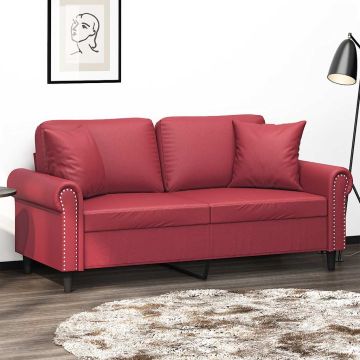 vidaXL Dvivietė sofa su pagalvėlėmis, vyno, 140cm, dirbtinė oda