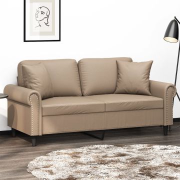 vidaXL Dvivietė sofa su pagalvėlėmis, kapučino, 140cm, dirbtinė oda