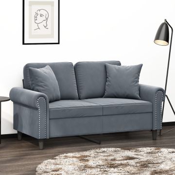 vidaXL Dvivietė sofa su pagalvėlėmis, tamsiai pilka, 120cm, aksomas