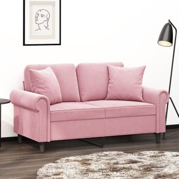 vidaXL Dvivietė sofa su pagalvėlėmis, rožinės spalvos, 120cm, aksomas