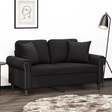 vidaXL Dvivietė sofa su pagalvėlėmis, juodos spalvos, 120cm, aksomas