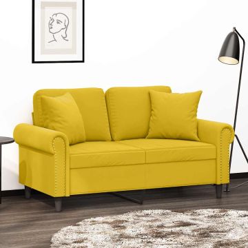 vidaXL Dvivietė sofa su pagalvėlėmis, geltonos spalvos, 120cm, aksomas