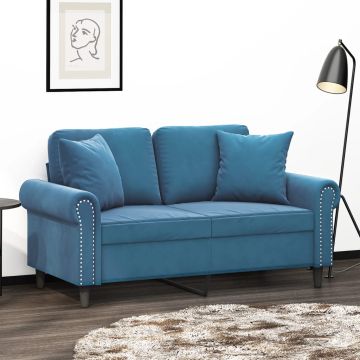 vidaXL Dvivietė sofa su pagalvėlėmis, mėlynos spalvos, 120cm, aksomas