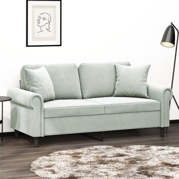 vidaXL Dvivietė sofa su pagalvėlėmis, šviesiai pilka, 140cm, aksomas