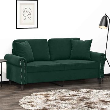 vidaXL Dvivietė sofa su pagalvėlėmis, tamsiai žalia, 140cm, aksomas