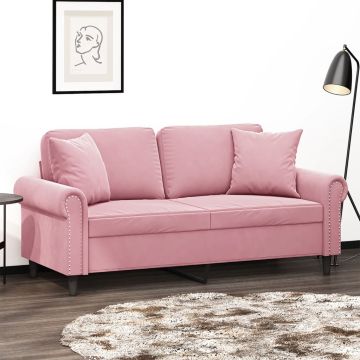 vidaXL Dvivietė sofa su pagalvėlėmis, rožinės spalvos, 140cm, aksomas