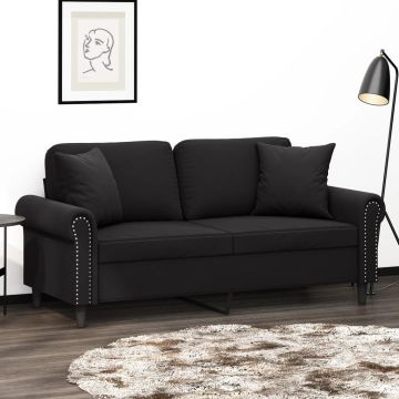 vidaXL Dvivietė sofa su pagalvėlėmis, juodos spalvos, 140cm, aksomas