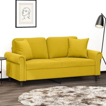 vidaXL Dvivietė sofa su pagalvėlėmis, geltonos spalvos, 140cm, aksomas