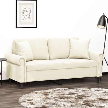 vidaXL Dvivietė sofa su pagalvėlėmis, kreminės spalvos, 140cm, aksomas