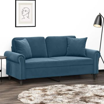 vidaXL Dvivietė sofa su pagalvėlėmis, mėlynos spalvos, 140cm, aksomas