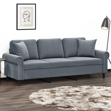 vidaXL Trivietė sofa su pagalvėlėmis, tamsiai pilka, 180cm, aksomas