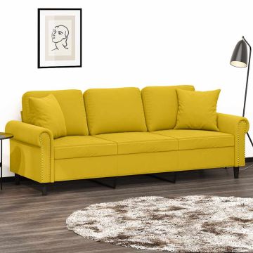 vidaXL Trivietė sofa su pagalvėlėmis, geltonos spalvos, 180cm, aksomas