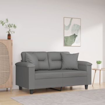 vidaXL Dvivietė sofa su pagalvėmis, pilka, 120cm, mikropluošto audinys