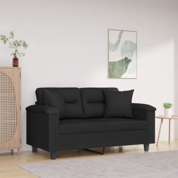 vidaXL Dvivietė sofa su pagalvėmis, juoda, 120cm, mikropluošto audinys