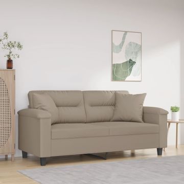 vidaXL Dvivietė sofa su pagalvėmis, taupe, 140cm, mikropluošto audinys
