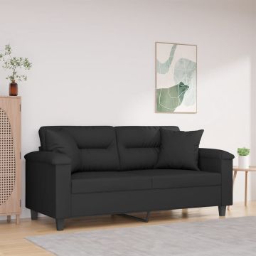 vidaXL Dvivietė sofa su pagalvėmis, juoda, 140cm, mikropluošto audinys