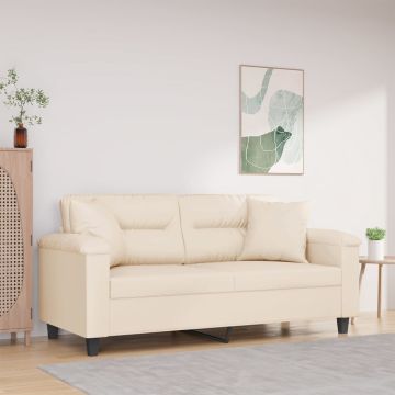 vidaXL Dvivietė sofa su pagalvėmis, smėlio, 140cm, audinys